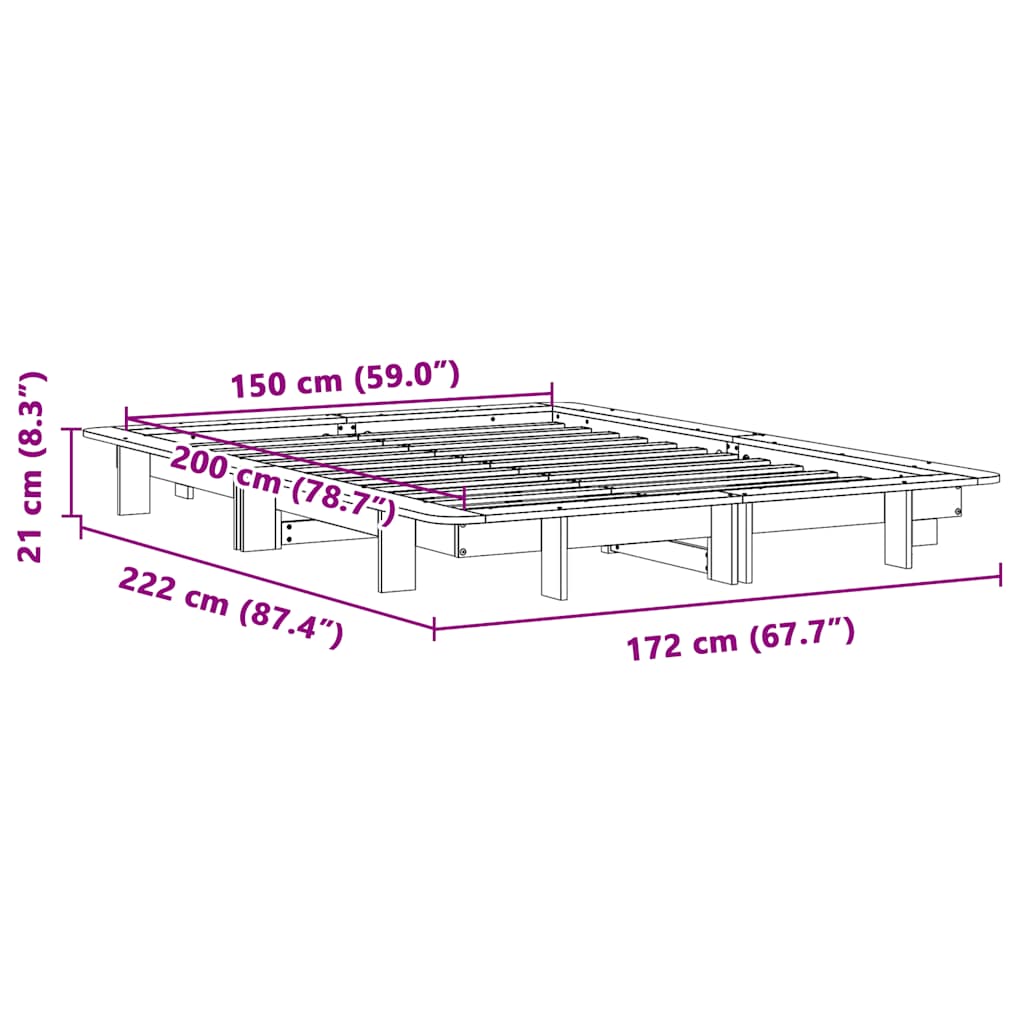 sengeramme uden madras 150x200 cm massivt fyrretræ hvid