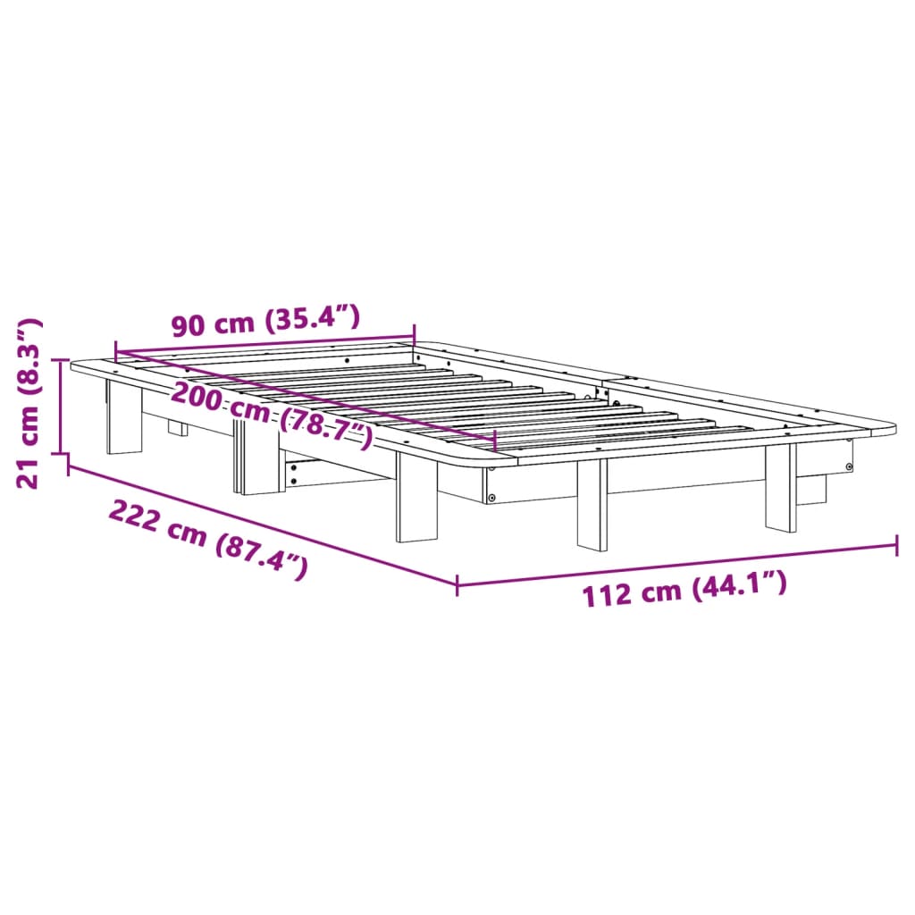 sengeramme uden madras 90x200 cm massivt fyrretræ hvid