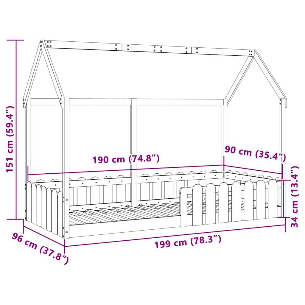 sengeramme til husseng 90x190 cm massivt fyrretræ