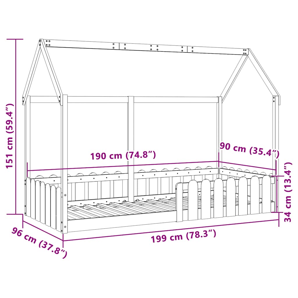 sengeramme til husseng 90x190 cm massivt fyrretræ gyldenbrun