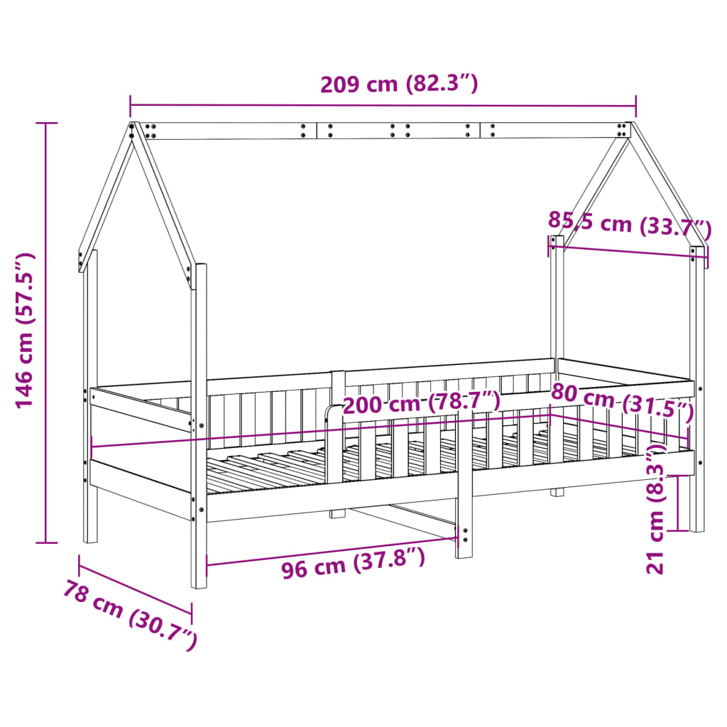 sengeramme til husseng 80x200 cm massivt fyrretræ