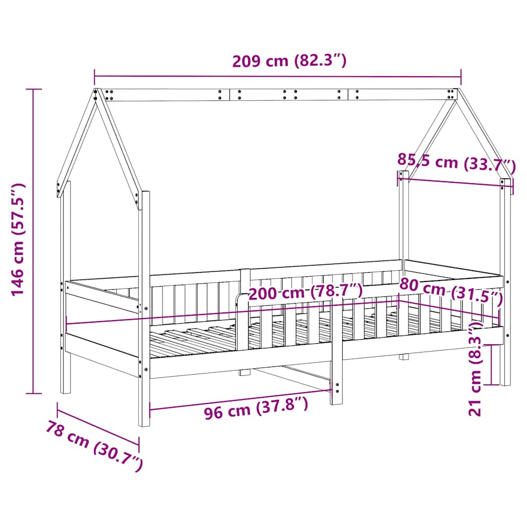 sengeramme til husseng 80x200 cm massivt fyrretræ hvid