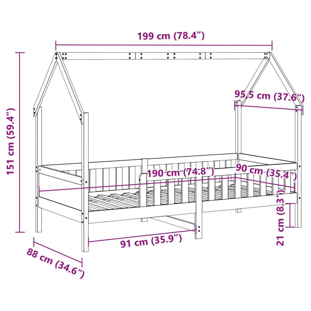 sengeramme til husseng 90x190 cm massivt fyrretræ