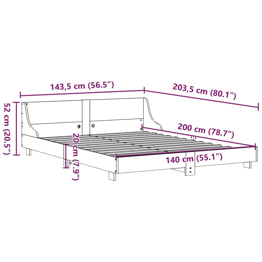sengeramme uden madras 140x200 cm massivt fyr gyldenbrun