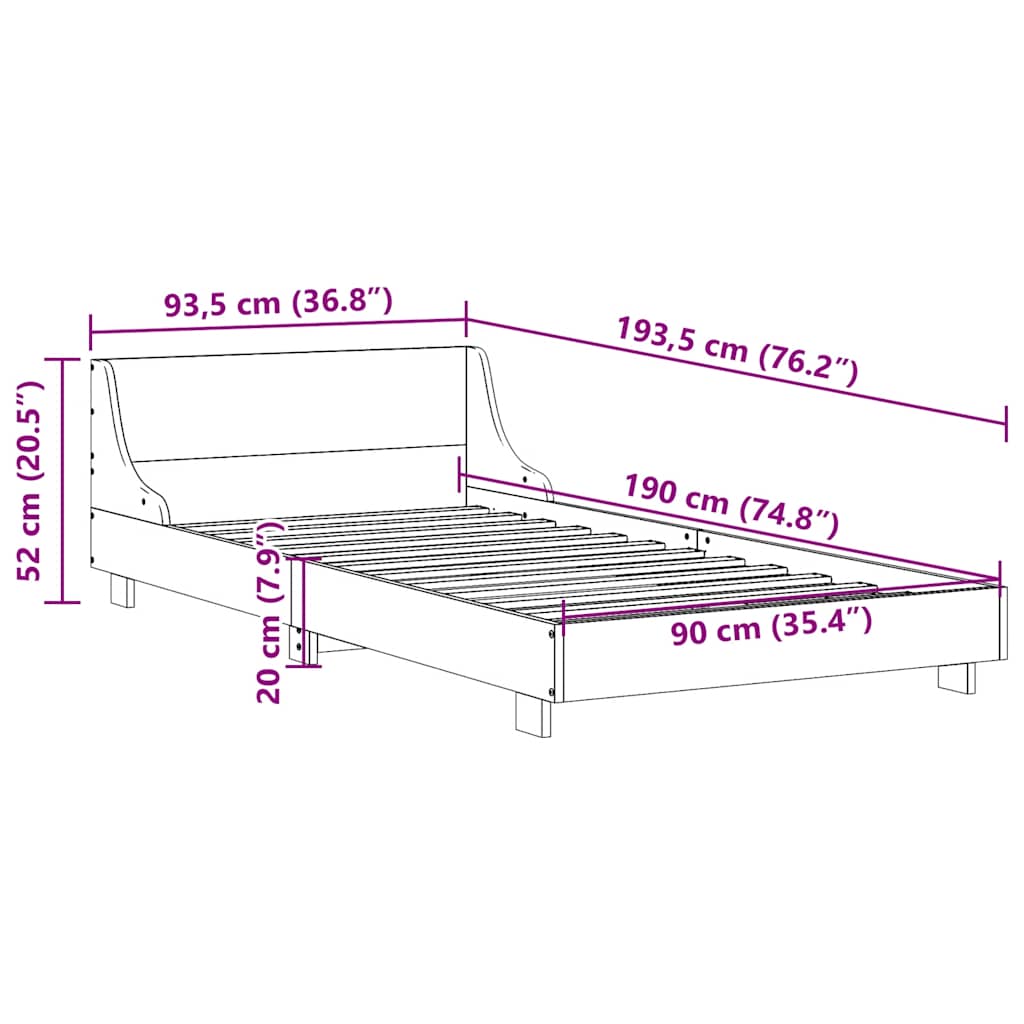 sengeramme uden madras 90x190 cm massivt fyrretræ gyldenbrun