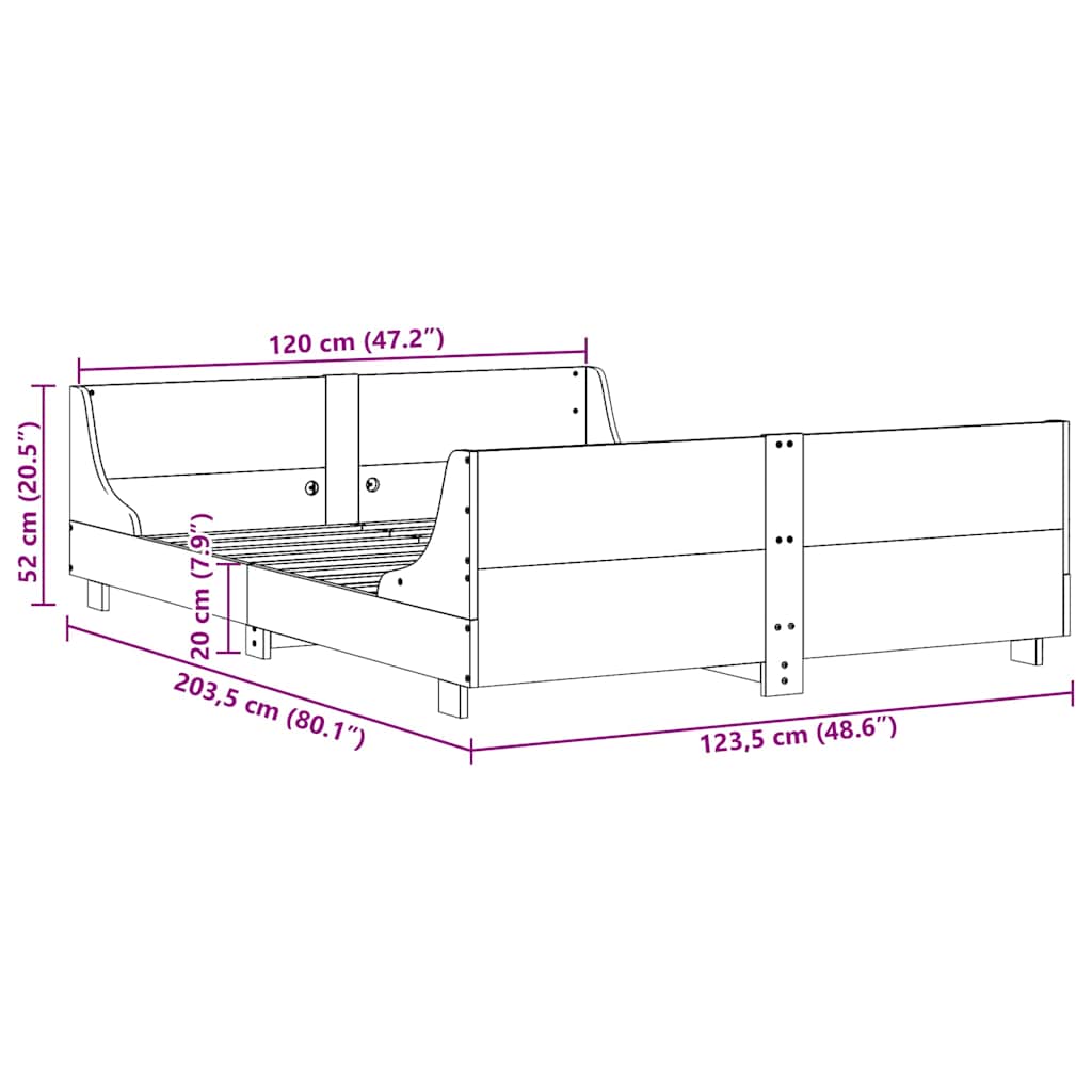 sengeramme uden madras 120x200 cm massivt fyrretræ gyldenbrun