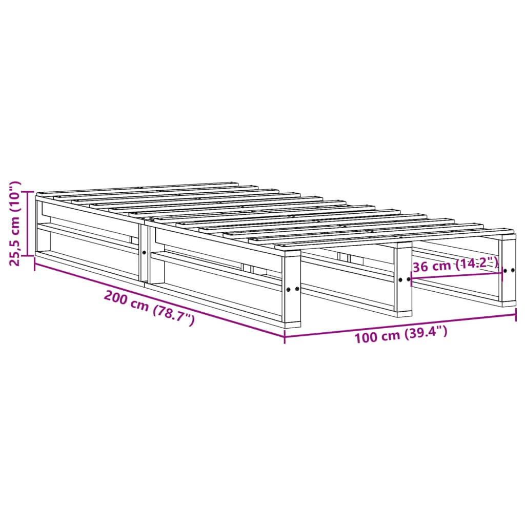 sengeramme uden madras 100x200 cm massivt fyrretræ hvid