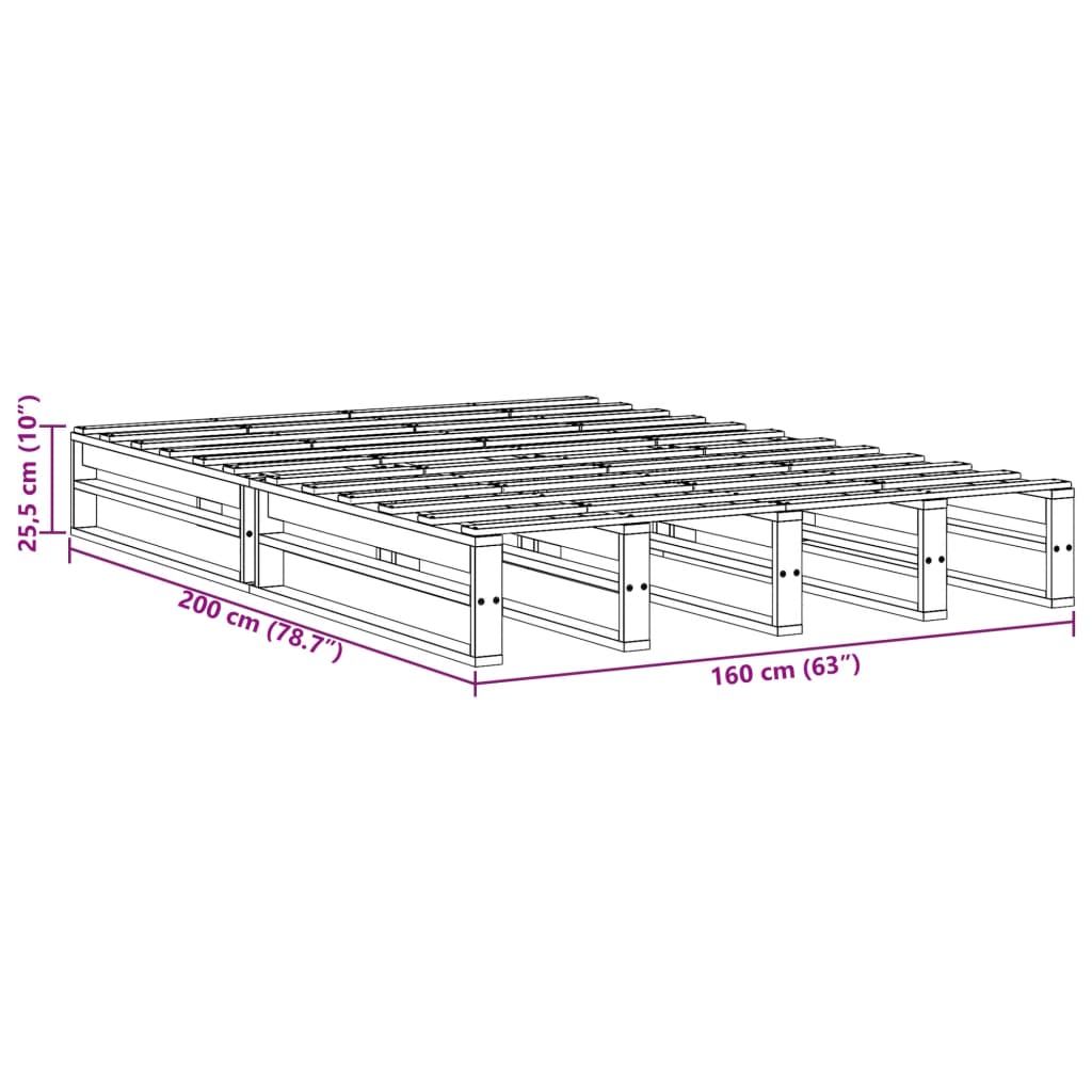 sengeramme uden madras 160x200 cm massivt fyrretræ