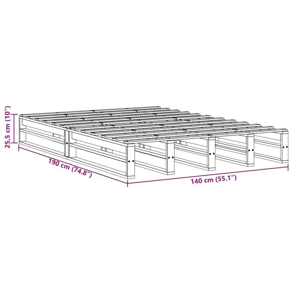 sengeramme uden madras 140x190 cm massivt fyrretræ hvid