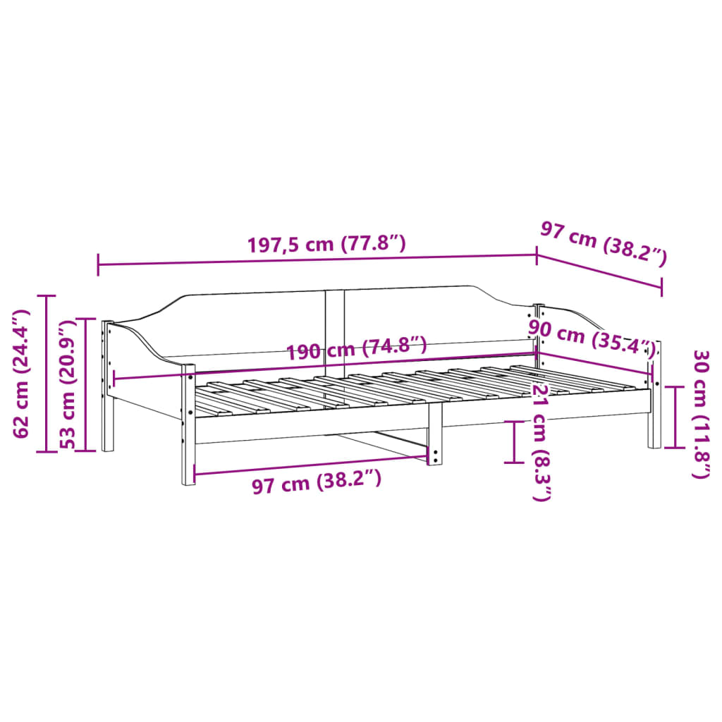 sengeramme uden madras 90x190 cm massivt fyrretræ hvid