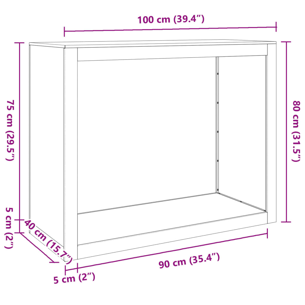 brændestativ 100x40x80 cm stål hvid