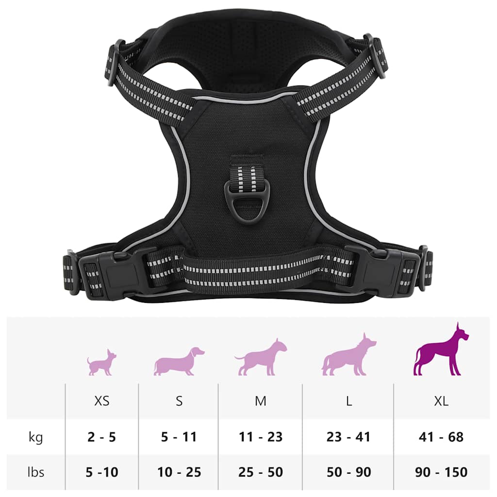 hundesele med refleksstriber str. XL justerbar sort