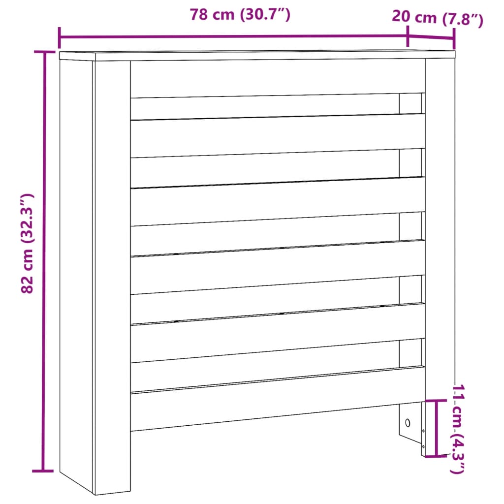 radiatorskjuler 78x20x82 cm konstrueret træ grå sonoma-eg