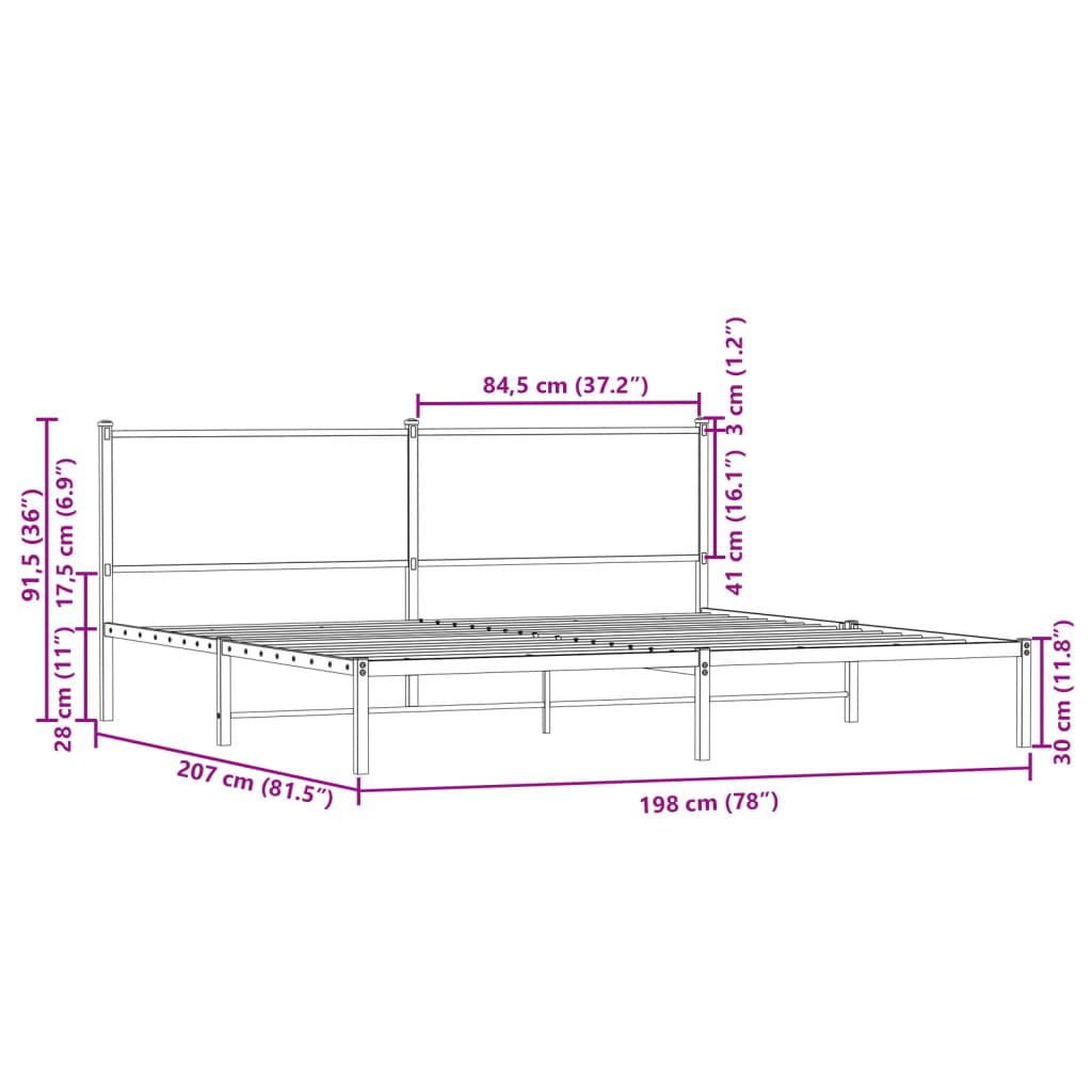 sengeramme uden madras 193x203 cm metal røget egetræsfarve