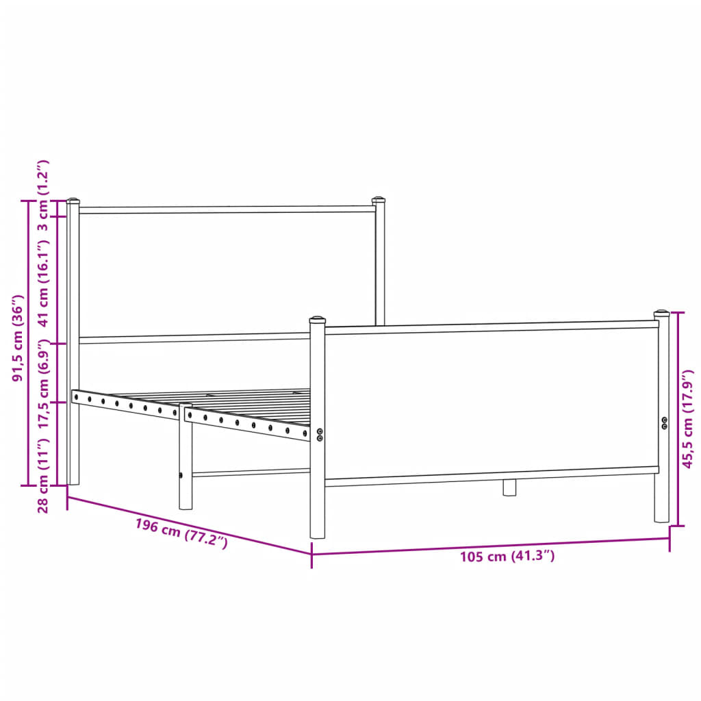 sengeramme uden madras 100x190 cm metal sonoma-eg