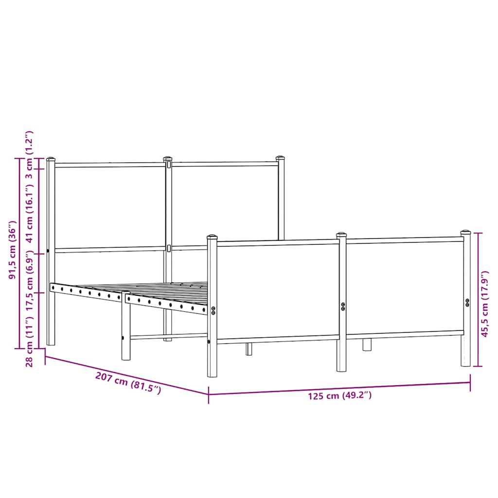 sengeramme 120x200 cm uden madras metal brun egetræsfarve