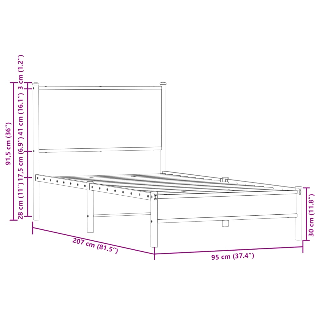 sengeramme uden madras 90x200 cm metal sonoma-eg