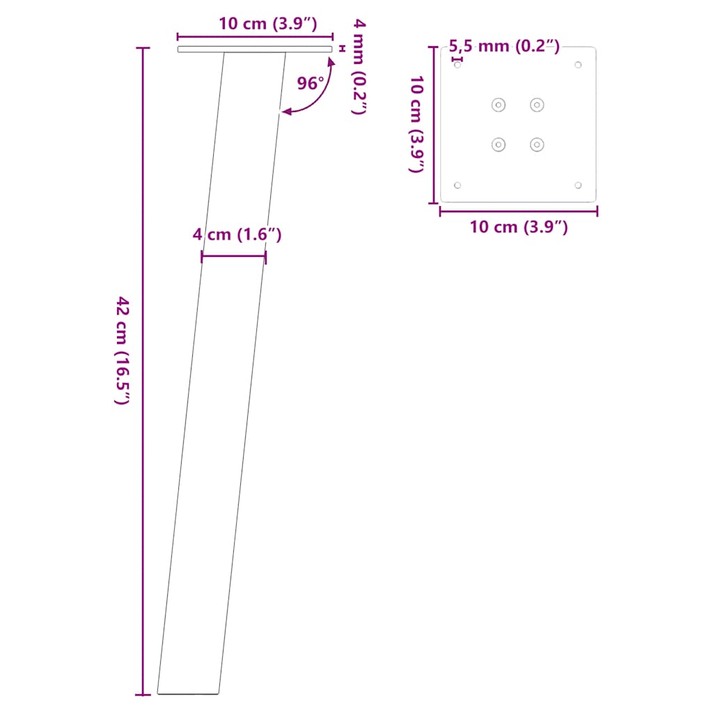 sofabordsben 4 stk. hvid 42 cm stål