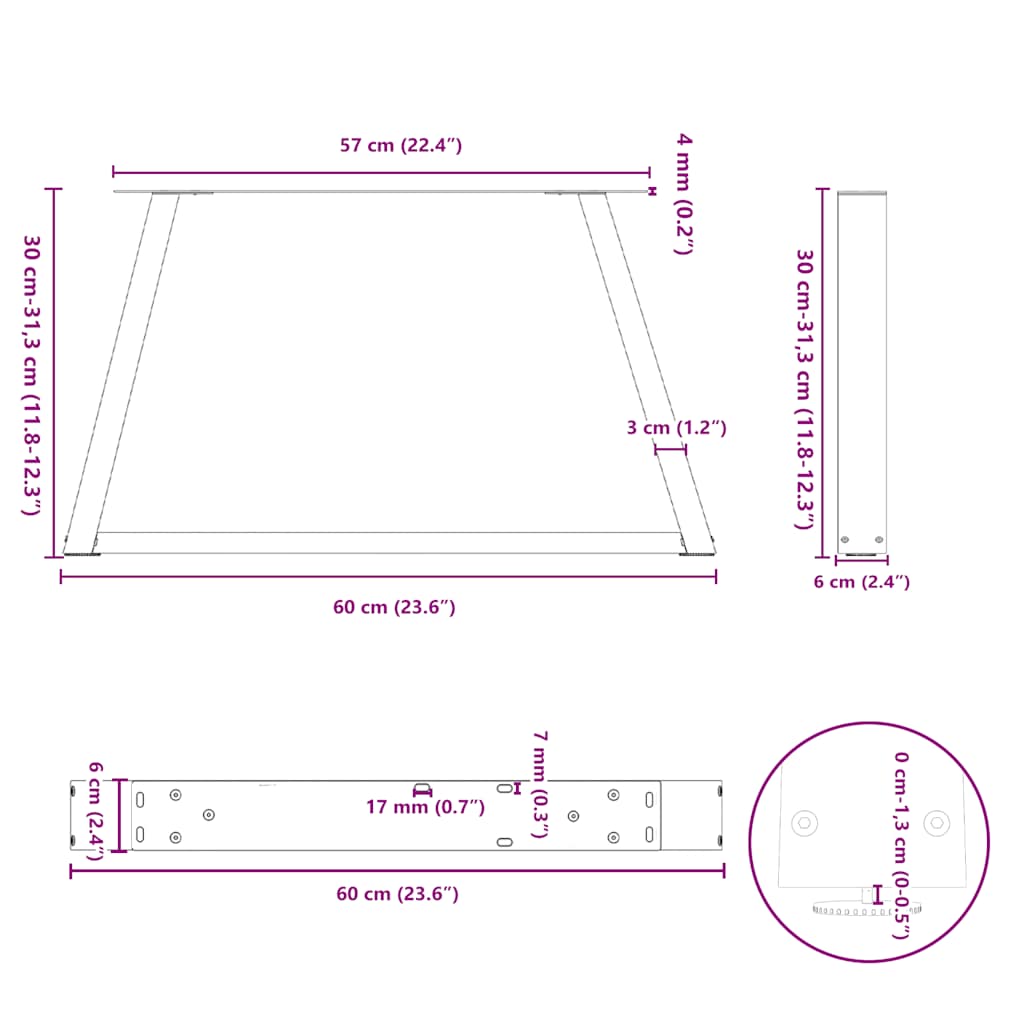 sofabordben V-formet 2 stk. sort 60 x (30-31,3) cm stål