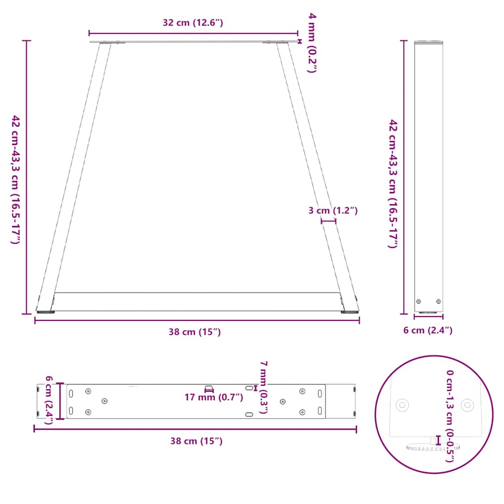 sofabordsben V-formet 2 stk. sort 38 x (42-43,3) cm stål
