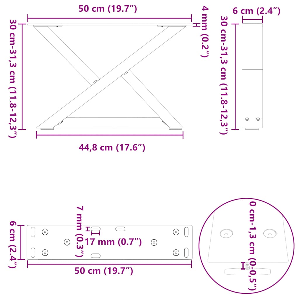 sofabordsben 2 stk. sort 50x(30-31,3) cm stål
