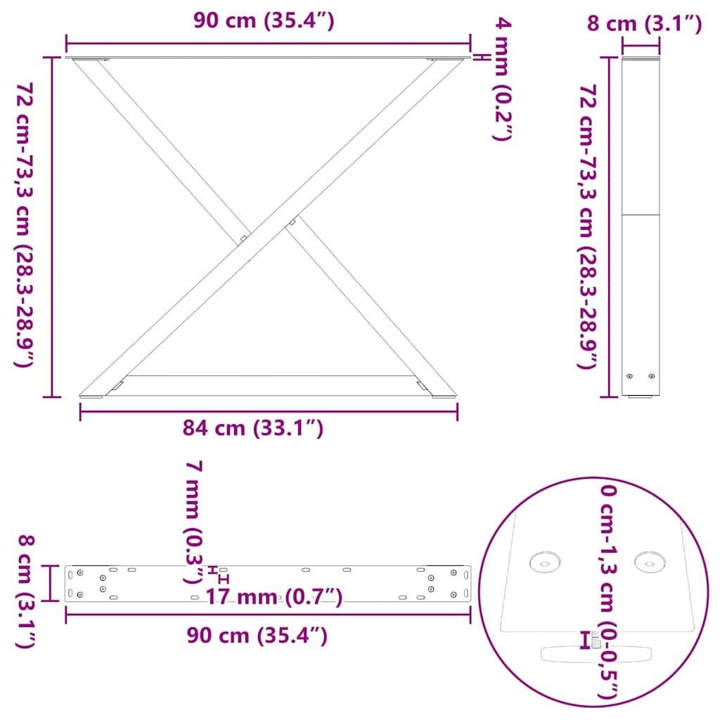 spisebordsben 2 stk. hvid 90 x (72-73,3) cm stål