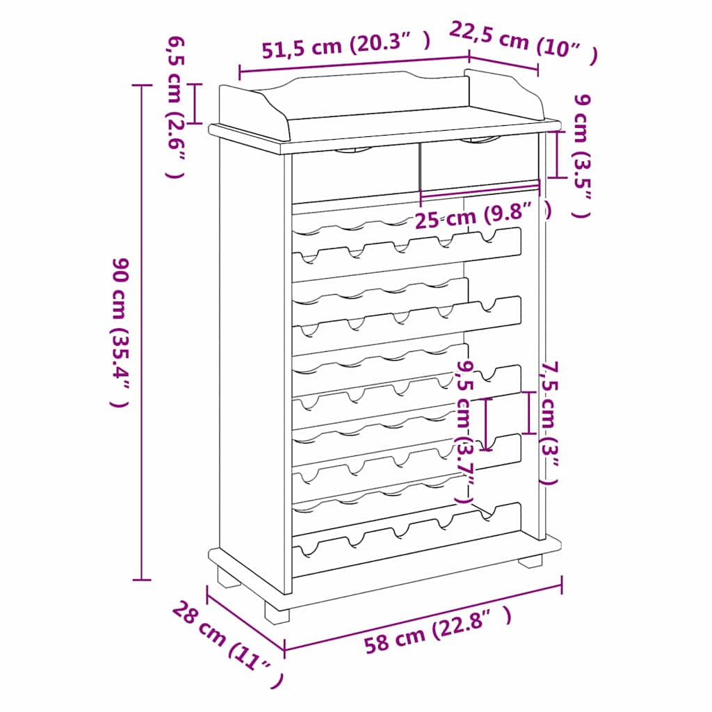 Vinfad Brun 58 x 28 x 90 cm Massiv fyrretræ