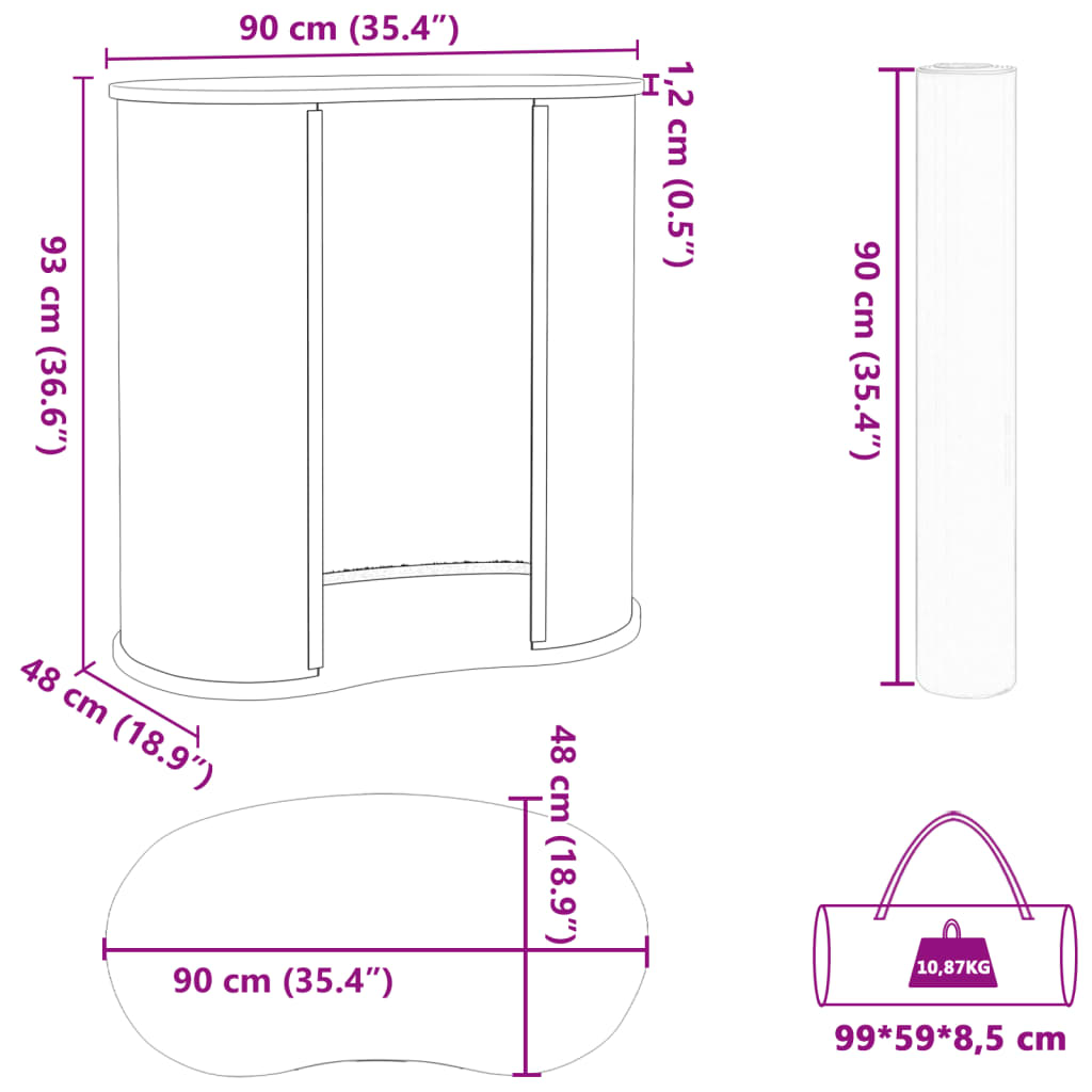 messedisk 90x48x93 cm foldbar konstrueret træ