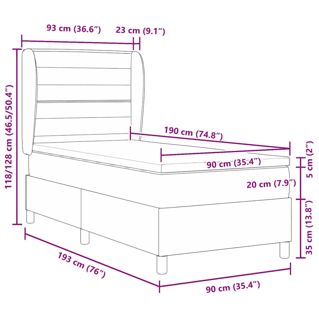 Box spring seng med madras Mørk Brun 190 x 90 cm Stof