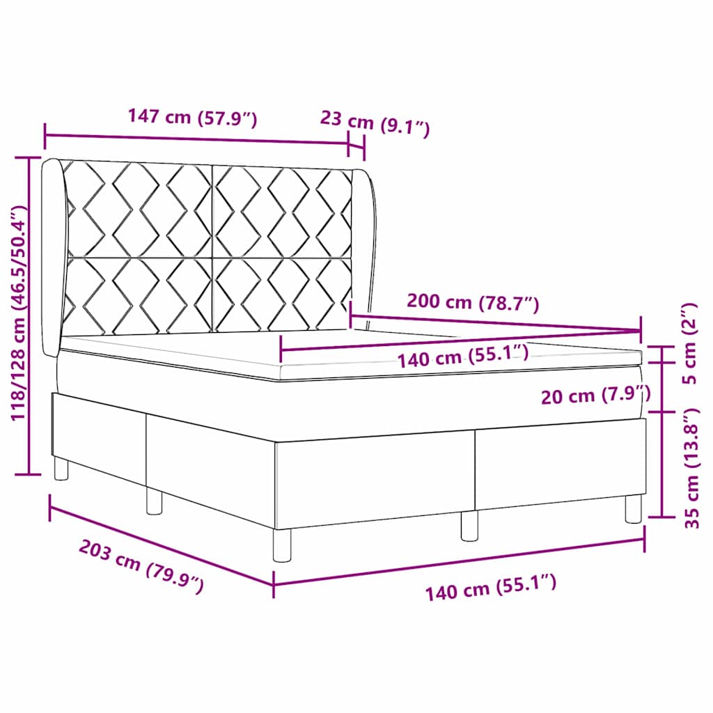 Box spring seng med hovedgærde Sort 200 x 140 cm Stof