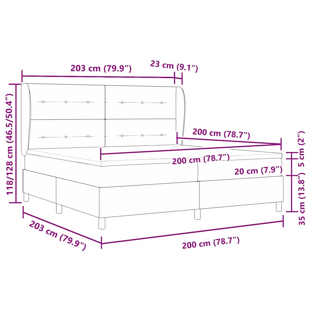Box spring seng med hovedgærde Sort 200 x 200 cm Fløjl