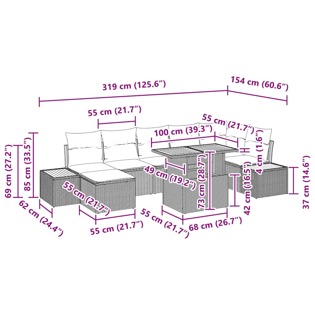 Havesofa Sæt 8 stk. Sort og Beige
