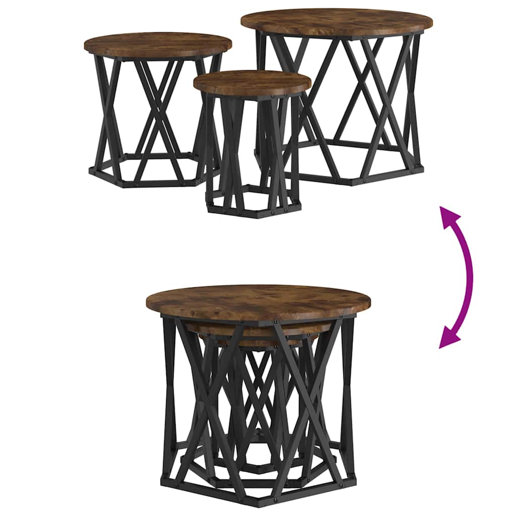 Nesting Sidebord 3 stk. Røget eg 53 x 53 x 40 cm