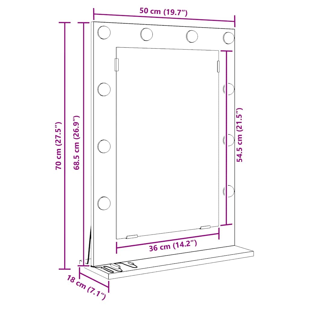Vaskeskab Spejl Røget eg 70 x 50 x 18 cm Rektangulær