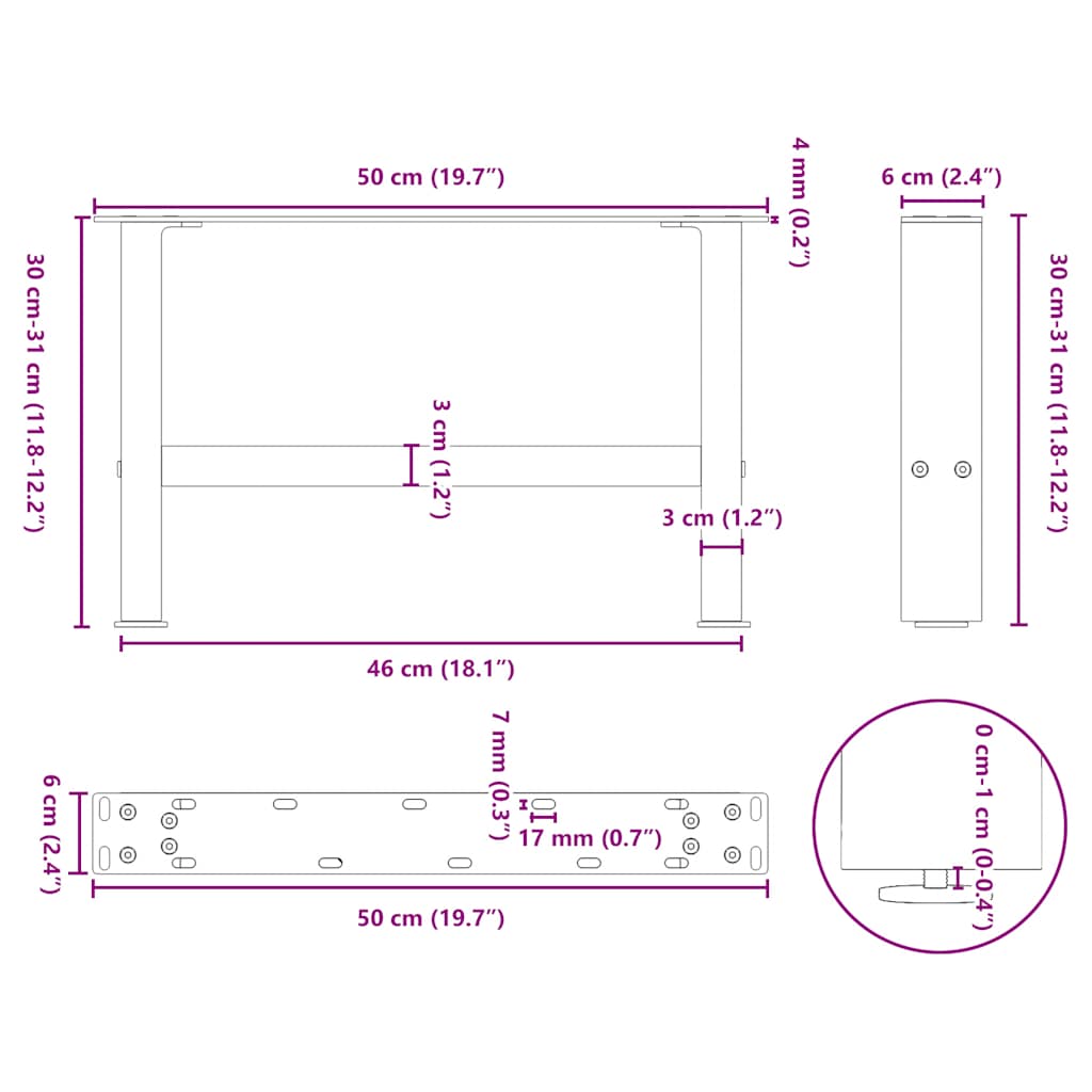 sofabordsben hvide 2 stk. 50x(30-31) cm stål