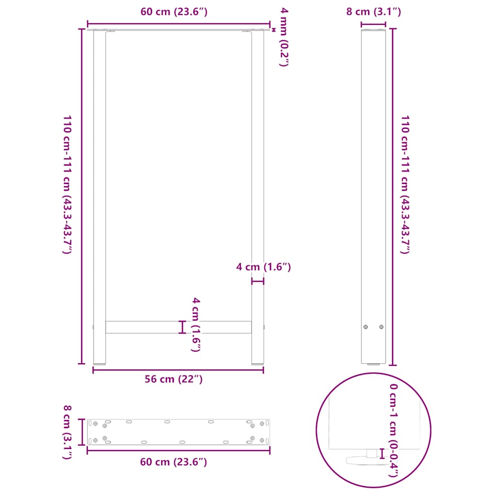 barbordsben antracit 2 stk. 60x(110-111) cm stål