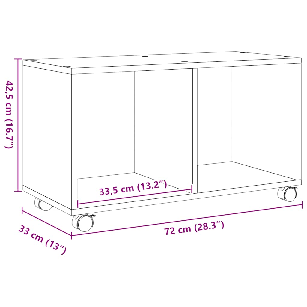 rullebord 72x33x42,5 cm konstrueret træ egetræsfarve