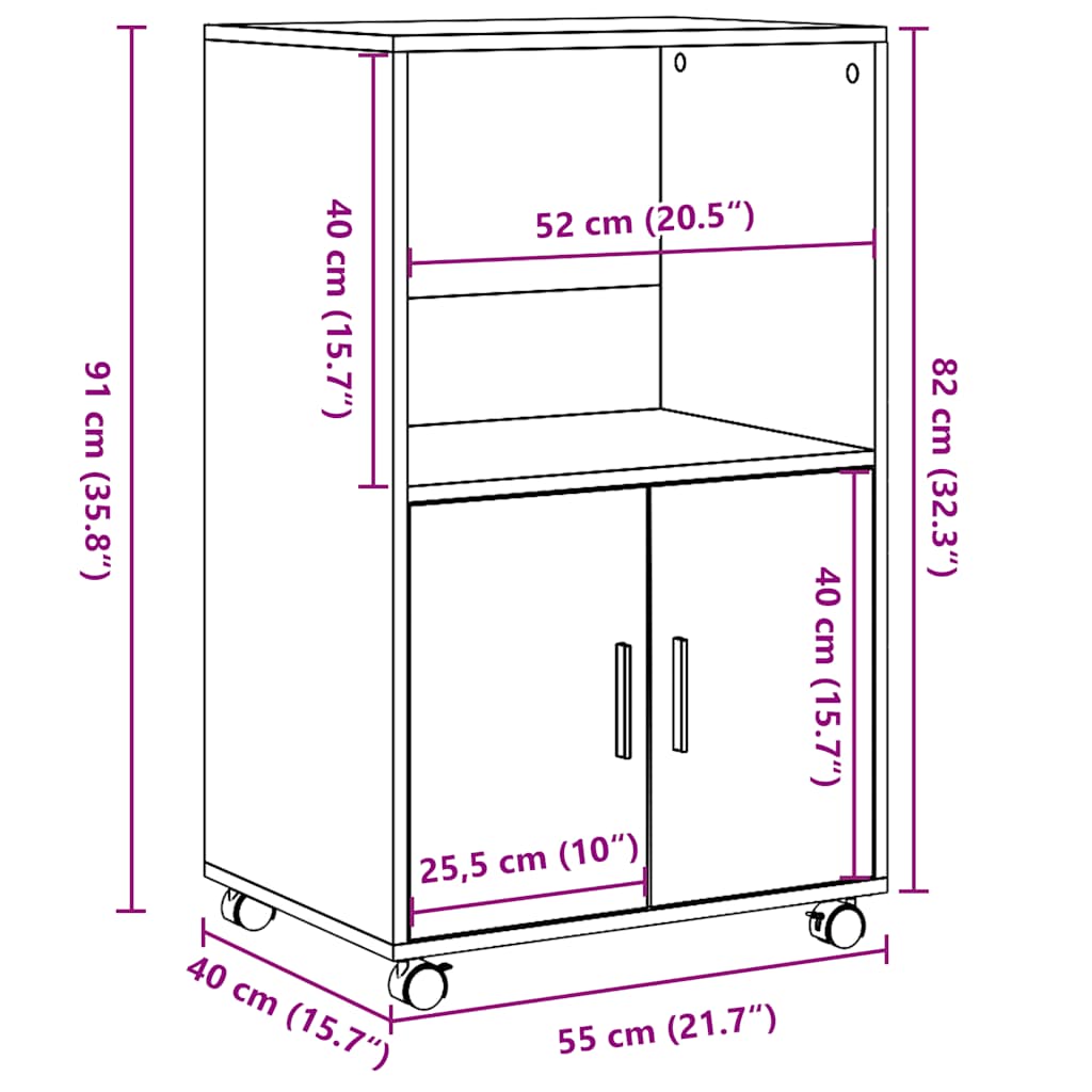 rullebord 55x40x91 cm konstrueret træ sonoma-eg