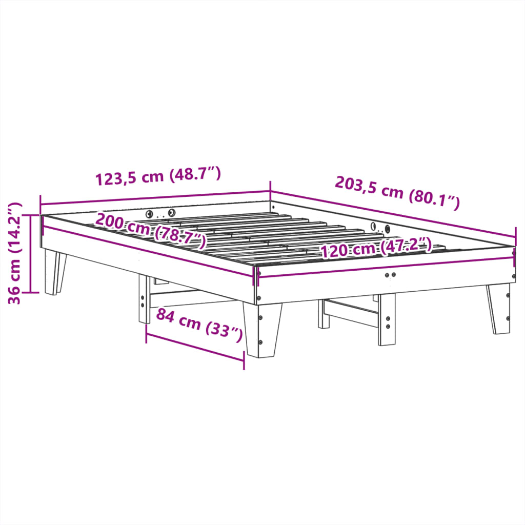 sengeramme uden madras 120x200 cm massivt fyrretræ gyldenbrun