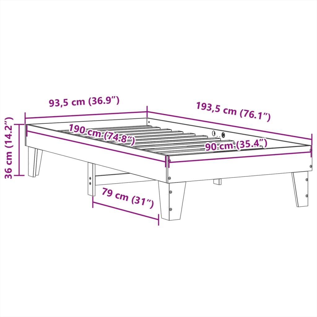 sengeramme uden madras 90x190 cm massivt fyrretræ