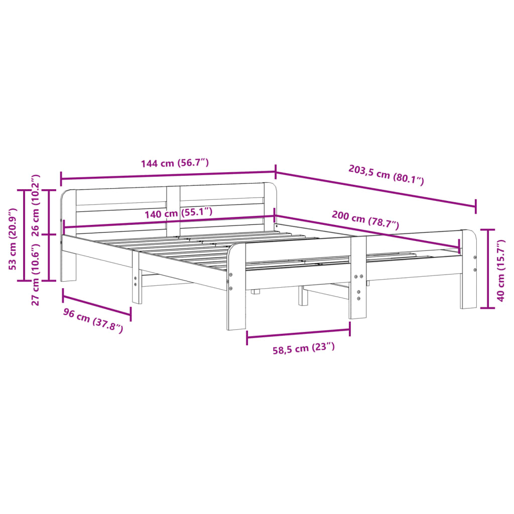 sengeramme uden madras 140x200 cm massivt fyr gyldenbrun