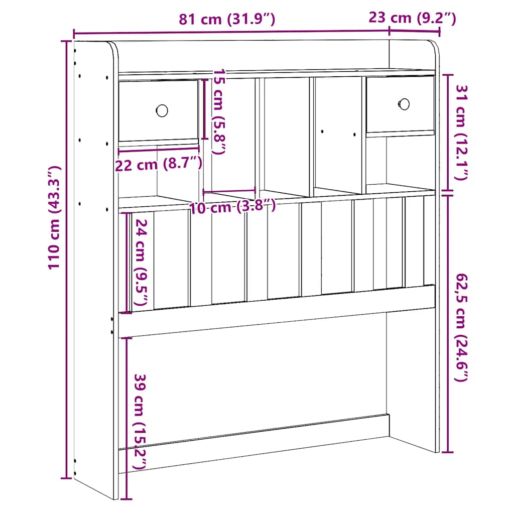 sengegavl med opbevaring 75 cm massivt fyrretræ hvid