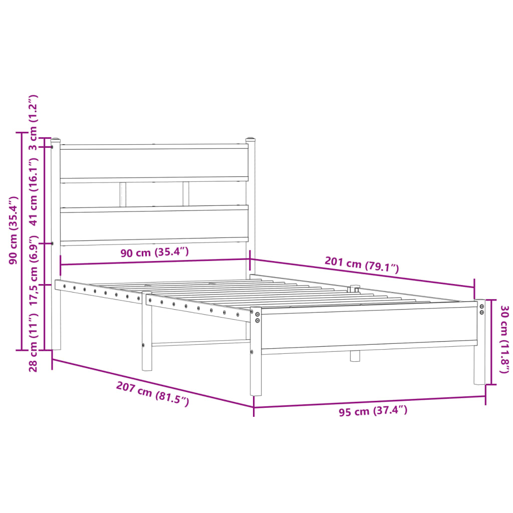 sengeramme m. sengegavl 90x200 cm uden madras sonoma-eg