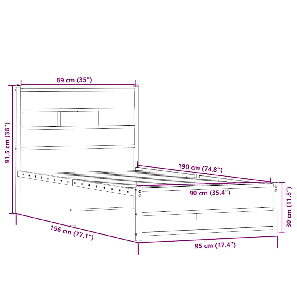 sengeramme uden madras 90x190 cm metal sonoma-eg