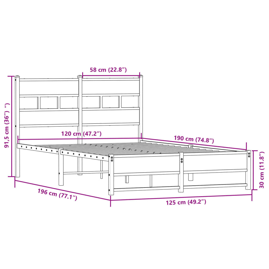 sengeramme uden madras 120x190 cm metal sonoma-eg