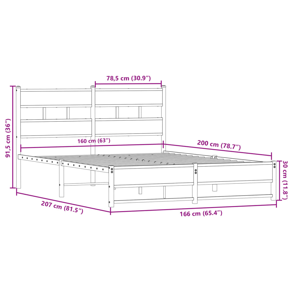 sengeramme uden madras 160x200 cm metal sonoma-eg
