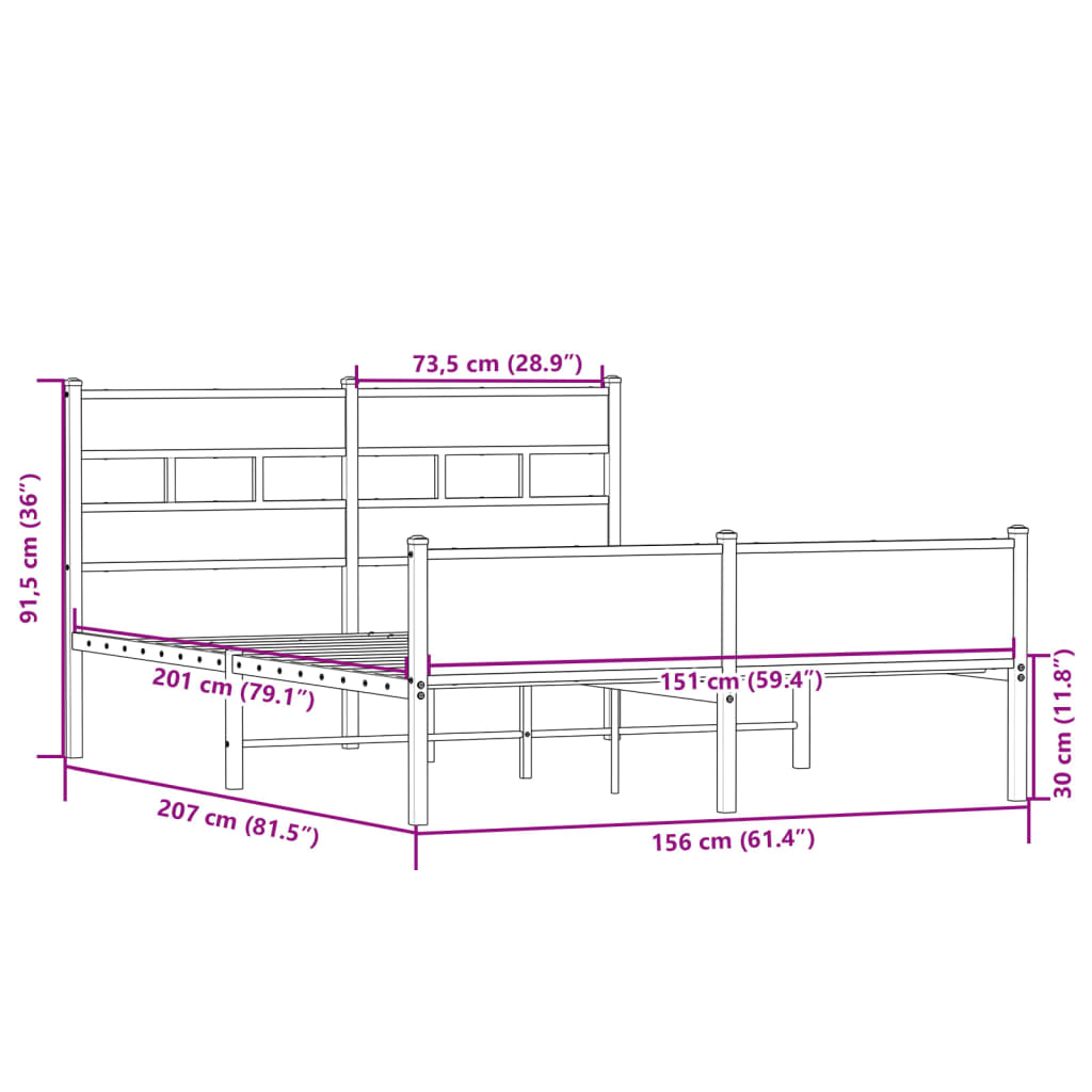 sengeramme 150x200 cm uden madras konstrueret træ sonoma-eg
