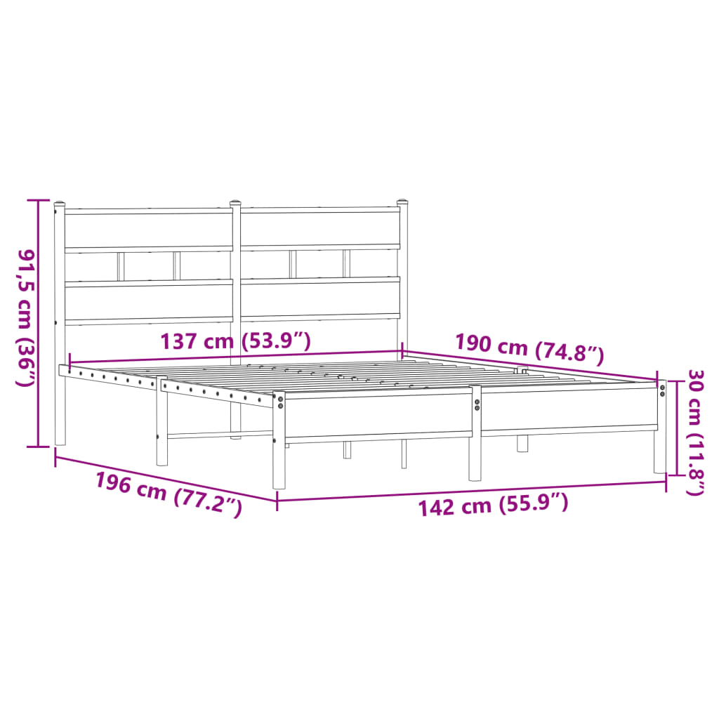 sengeramme 137x190 cm uden madras konstrueret træ brunt eg
