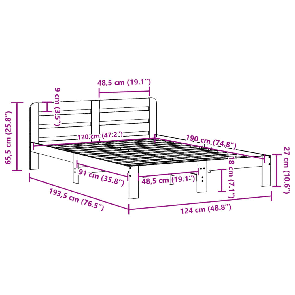sengeramme uden madras 120x190 cm massivt fyrretræ gyldenbrun