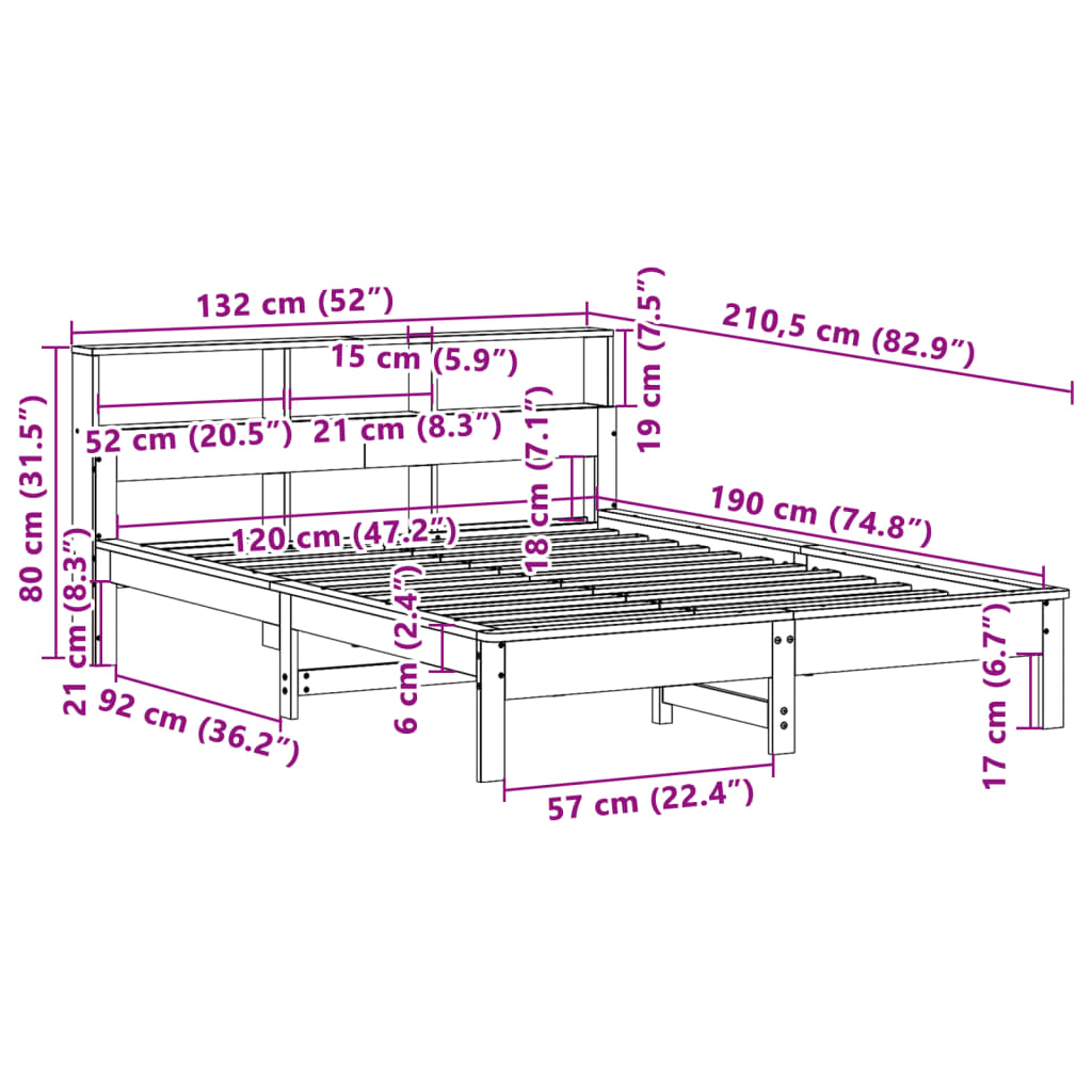 seng med reol uden madras 120x190cm massivt fyrretræ gyldenbrun